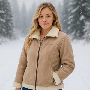 Y2K Penny Lane leather coat L womens zip front suede fur Weather Tamer